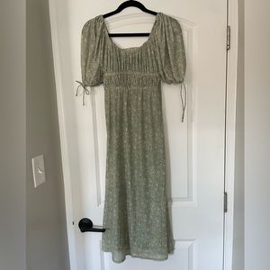 Green and white puff sleeve dress, size small